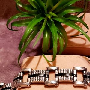Mens Stainless Steel and Rubber Bracelet